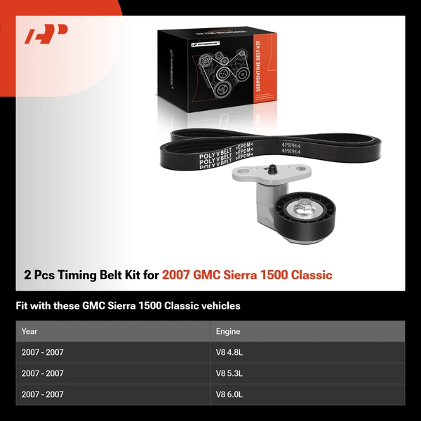 2 Pcs Timing Belt Kit for 2007 GMC Sierra 1500 Classic