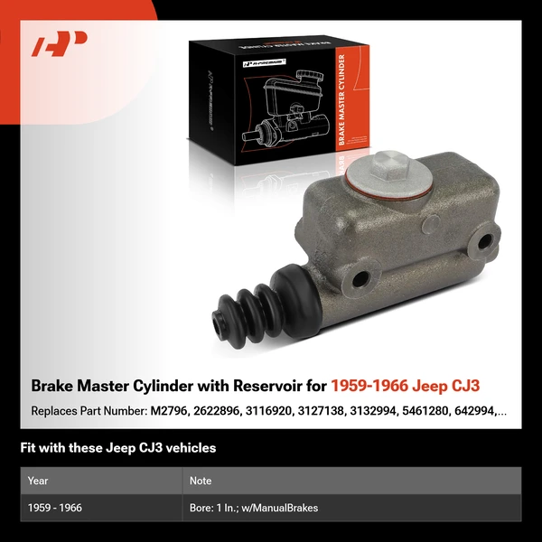 Brake Master Cylinder with Reservoir for 1959-1966 Jeep CJ3