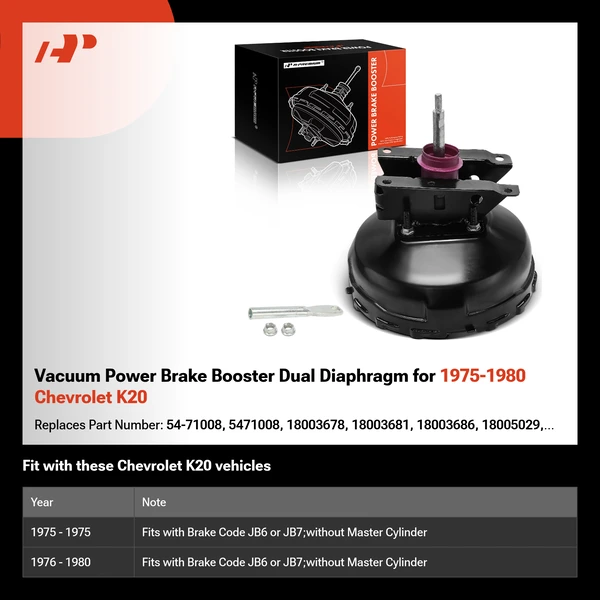 Vacuum Power Brake Booster Dual Diaphragm for 1975-1980 Chevrolet K20