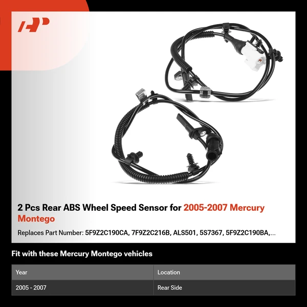2 Pcs Rear ABS Wheel Speed Sensor for 2005-2007 Mercury Montego