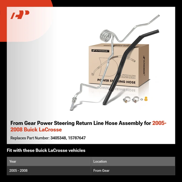 From Gear Power Steering Return Line Hose Assembly for 2005-2008 Buick LaCrosse