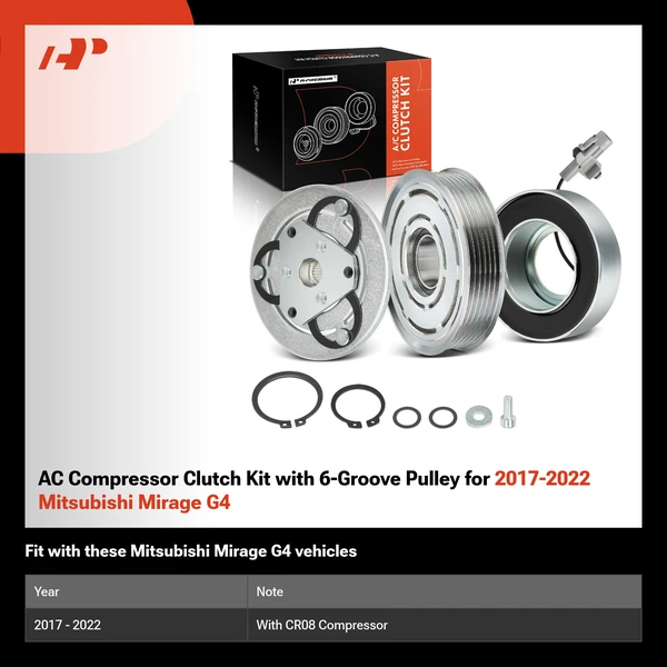AC Compressor Clutch Kit with 6-Groove Pulley for 2017-2022 Mitsubishi Mirage G4