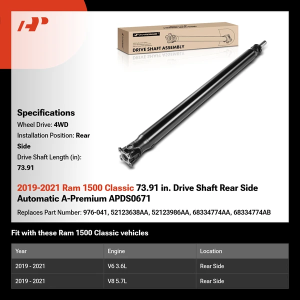2019-2021 Ram 1500 Classic 73.91 in. Drive Shaft Rear Side Automatic A-Premium APDS0671