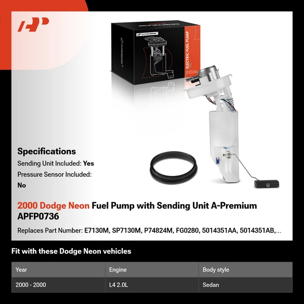 2000 Dodge Neon Fuel Pump with Sending Unit A-Premium APFP0736