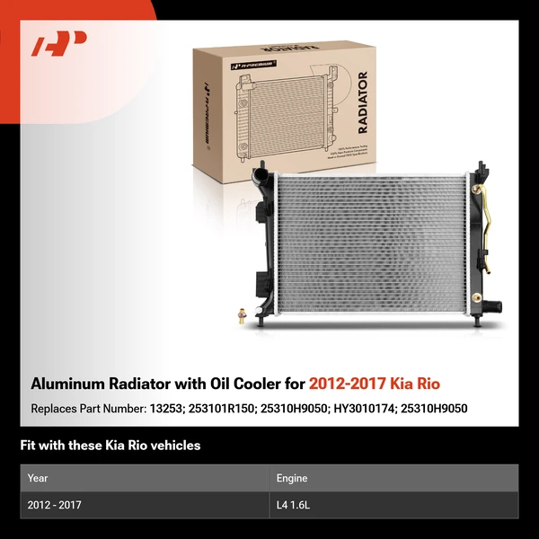 Aluminum Radiator with Oil Cooler for 2012-2017 Kia Rio
