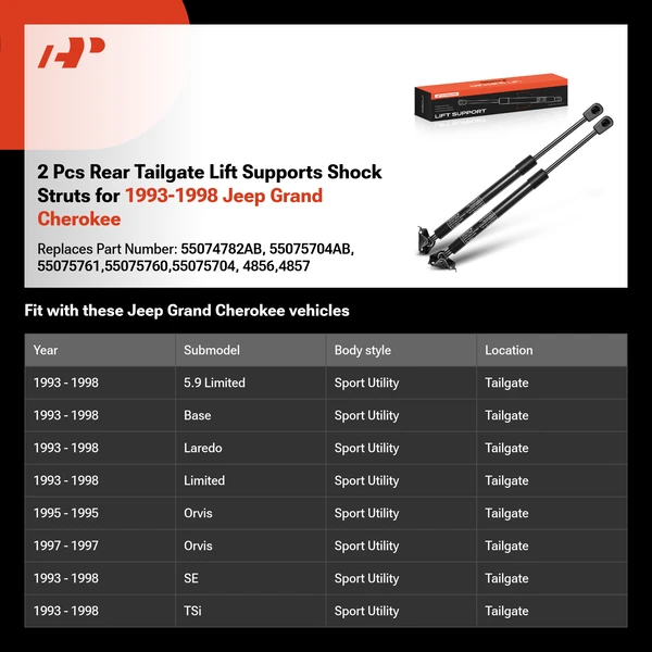 2 Pcs Rear Tailgate Lift Supports Shock Struts for 1993-1998 Jeep Grand Cherokee