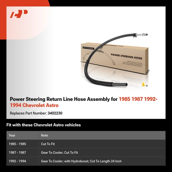 Power Steering Return Line Hose Assembly for 1985 1987 1992-1994 Chevrolet Astro
