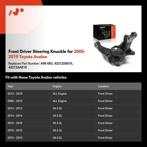 Front Driver Steering Knuckle for 2005-2019 Toyota Avalon