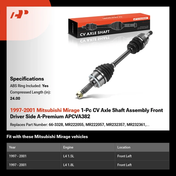 1997-2001 Mitsubishi Mirage 1-Pc CV Axle Shaft Assembly Front Driver Side A-Premium APCVA382