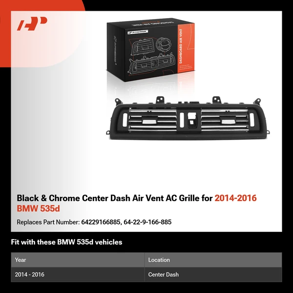 Black & Chrome Center Dash Air Vent AC Grille for 2014-2016 BMW 535d