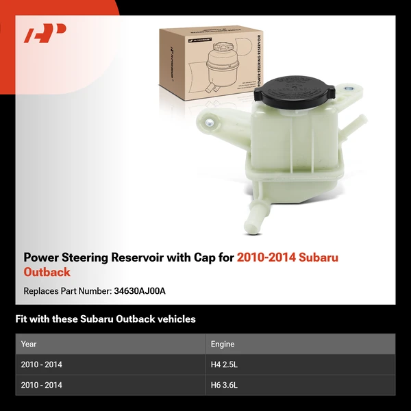Power Steering Reservoir with Cap for 2010-2014 Subaru Outback