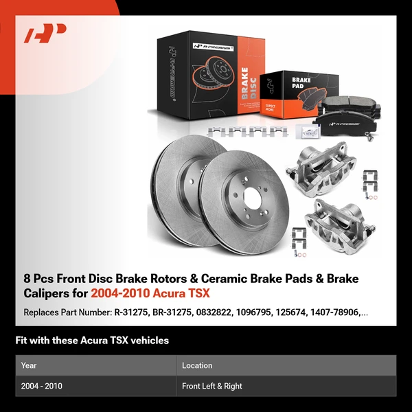 8 Pcs Front Disc Brake Rotors & Ceramic Brake Pads & Brake Calipers for 2004-2010 Acura TSX