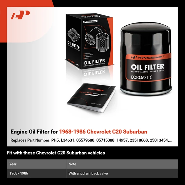 Engine Oil Filter for 1968-1986 Chevrolet C20 Suburban