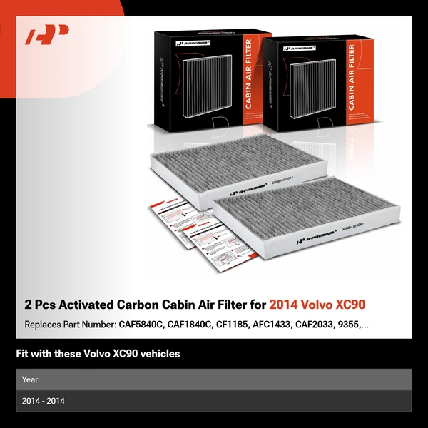 2 Pcs Activated Carbon Cabin Air Filter for 2014 Volvo XC90