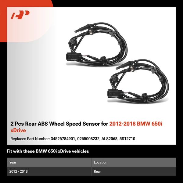 2 Pcs Rear ABS Wheel Speed Sensor for 2012-2018 BMW 650i xDrive