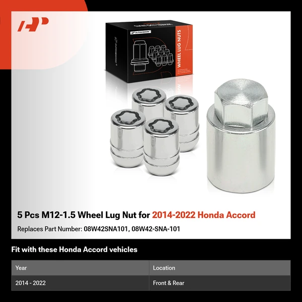 5 Pcs M12-1.5 Wheel Lug Nut for 2014-2022 Honda Accord