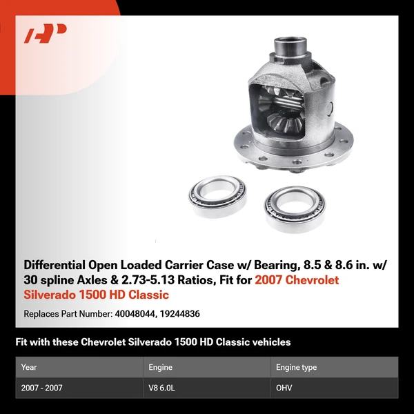 Differential Open Loaded Carrier Case w/ Bearing, 8.5 & 8.6 in. w/ 30 spline Axles & 2.73-5.13 Ratios, Fit for 2007 Chevrolet Silverado 1500 HD Classic