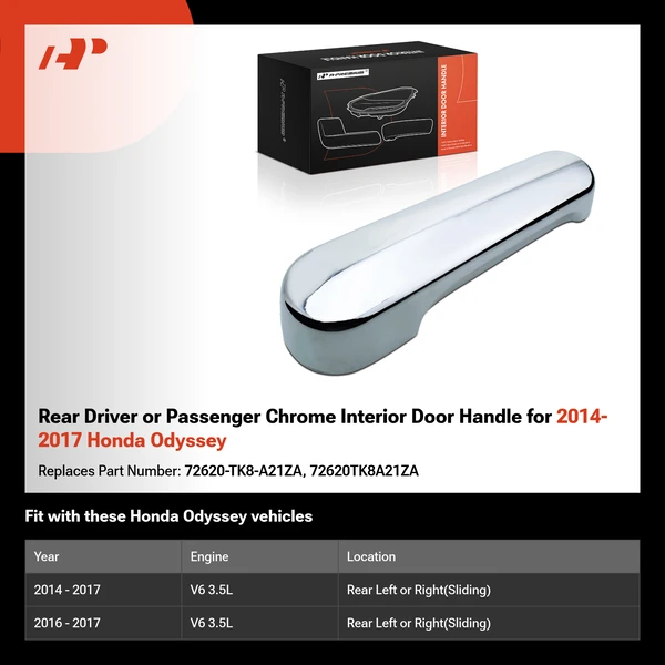 Rear Driver or Passenger Chrome Interior Door Handle for 2014-2017 Honda Odyssey