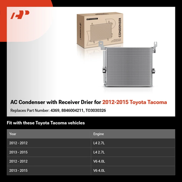 AC Condenser with Receiver Drier for 2012-2015 Toyota Tacoma