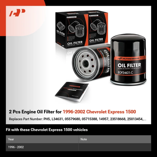 2 Pcs Engine Oil Filter for 1996-2002 Chevrolet Express 1500