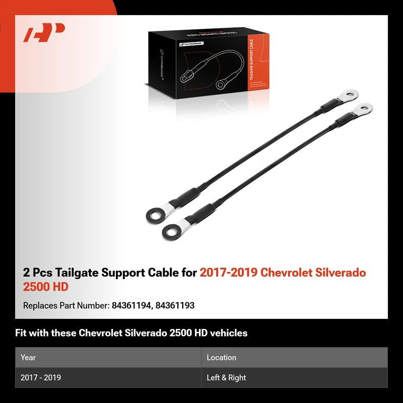 2 Pcs Tailgate Support Cable for 2017-2019 Chevrolet Silverado 2500 HD