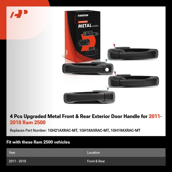 4 Pcs Upgraded Metal Front & Rear Exterior Door Handle for 2011-2018 Ram 2500