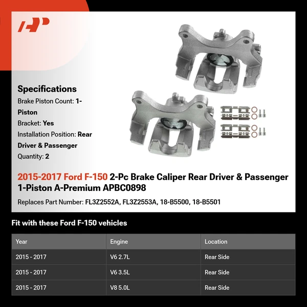 2015-2017 Ford F-150 2-Pc Brake Caliper Rear Driver & Passenger 1-Piston A-Premium APBC0898