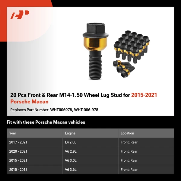 20 Pcs Front & Rear M14-1.50 Wheel Lug Stud for 2015-2021 Porsche Macan