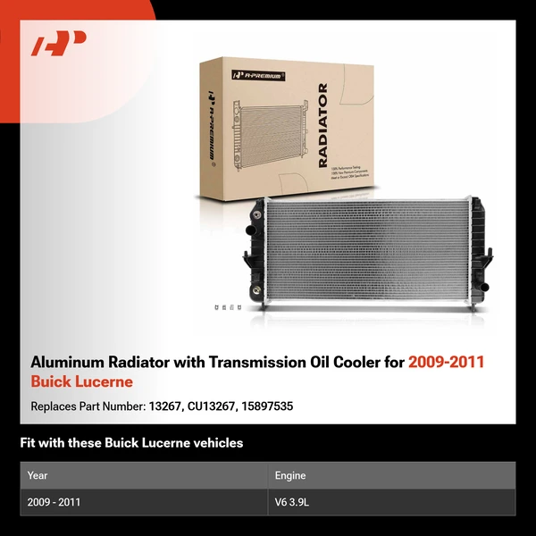 Aluminum Radiator with Transmission Oil Cooler for 2009-2011 Buick Lucerne