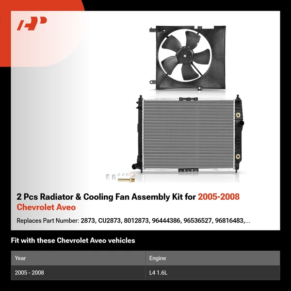 2 Pcs Radiator & Cooling Fan Assembly Kit for 2005-2008 Chevrolet Aveo