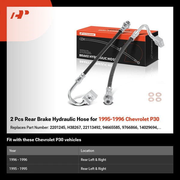 2 Pcs Rear Brake Hydraulic Hose for 1995-1996 Chevrolet P30