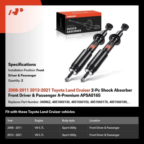 2008-2011 2013-2021 Toyota Land Cruiser 2-Pc Shock Absorber Front Driver & Passenger A-Premium APSA0165