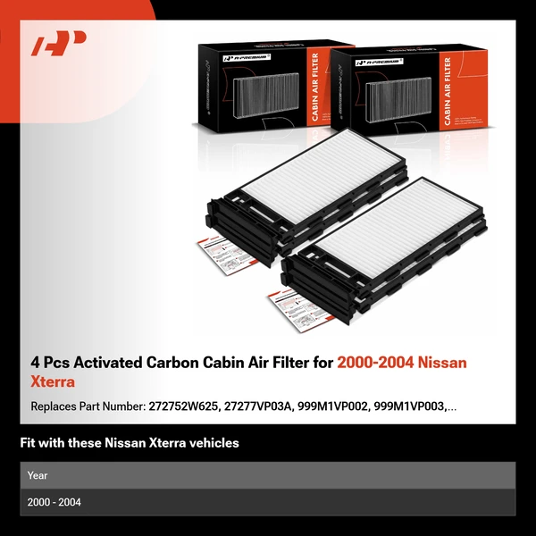 4 Pcs Activated Carbon Cabin Air Filter for 2000-2004 Nissan Xterra