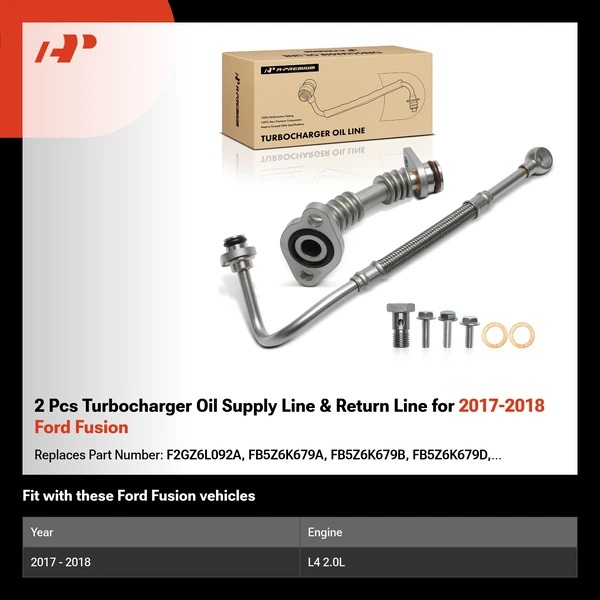 2 Pcs Turbocharger Oil Supply Line & Return Line for 2017-2018 Ford Fusion