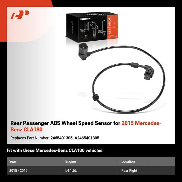 Rear Passenger ABS Wheel Speed Sensor for 2015 Mercedes-Benz CLA180