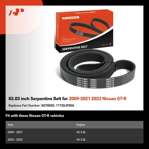 83.03 inch Serpentine Belt for 2009-2021 2023 Nissan GT-R