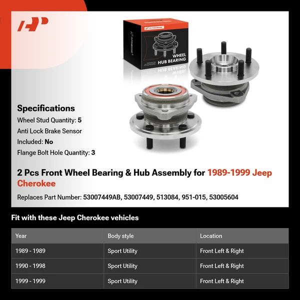 2 Pcs Front Wheel Bearing & Hub Assembly for 1989-1999 Jeep Cherokee