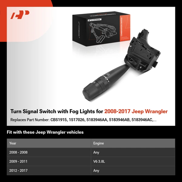 Turn Signal Switch with Fog Lights for 2008-2017 Jeep Wrangler