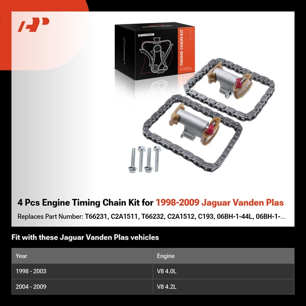 4 Pcs Engine Timing Chain Kit for 1998-2009 Jaguar Vanden Plas