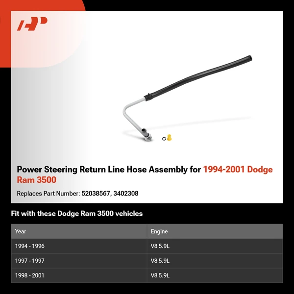 Power Steering Return Line Hose Assembly for 1994-2001 Dodge Ram 3500