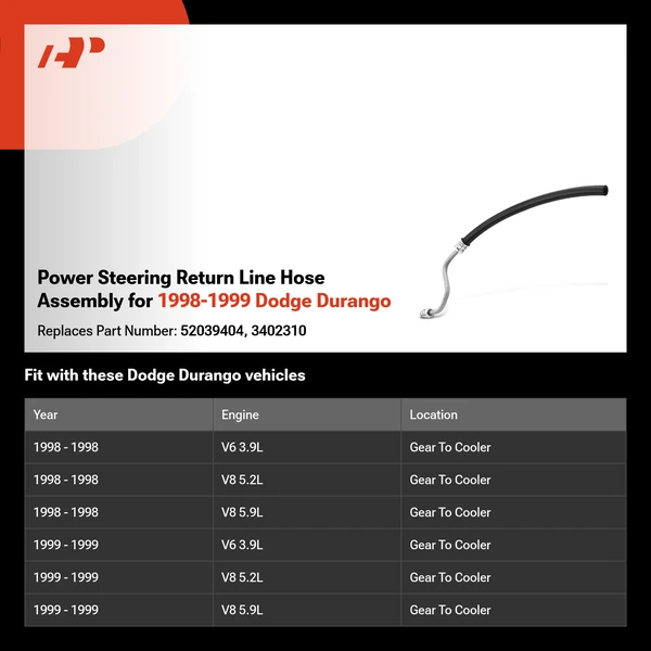Power Steering Return Line Hose Assembly for 1998-1999 Dodge Durango