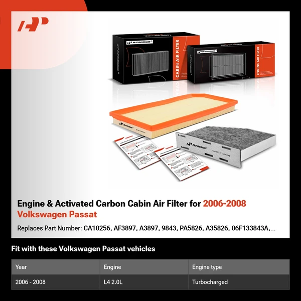 Engine & Activated Carbon Cabin Air Filter for 2006-2008 Volkswagen Passat