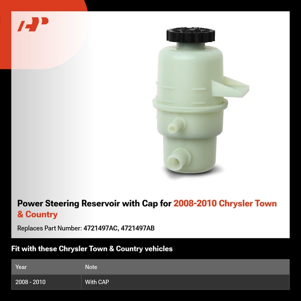 Power Steering Reservoir with Cap for 2008-2010 Chrysler Town & Country