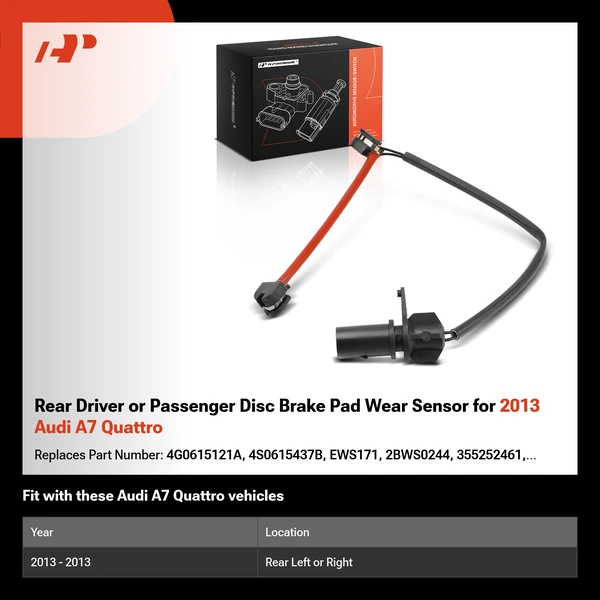Rear Driver or Passenger Disc Brake Pad Wear Sensor for 2013 Audi A7 Quattro