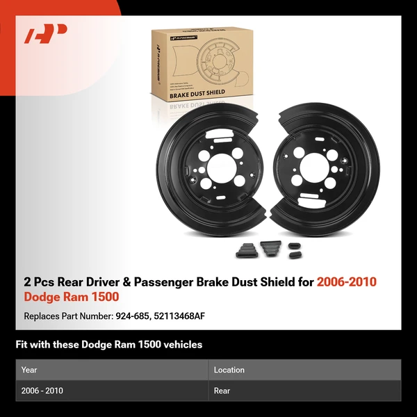 2 Pcs Rear Driver & Passenger Brake Dust Shield for 2006-2010 Dodge Ram 1500