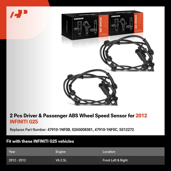2 Pcs Driver & Passenger ABS Wheel Speed Sensor for 2012 INFINITI G25