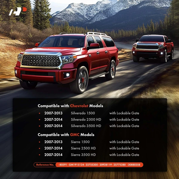 2 Pcs Black Tailgate Handle with Bezel for Chevy Silverado 1500 2500 HD GMC