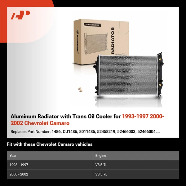 Aluminum Radiator with Trans Oil Cooler for 1993-1997 2000-2002 Chevrolet Camaro