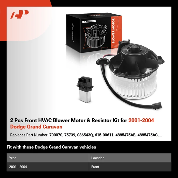 2 Pcs Front HVAC Blower Motor & Resistor Kit for 2001-2004 Dodge Grand Caravan