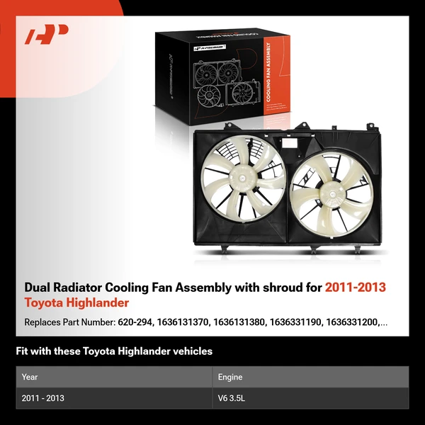 Dual Radiator Cooling Fan Assembly with shroud for 2011-2013 Toyota Highlander